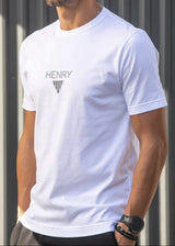 HENRY CLOTHING Ανδρική κοντομάνικη μπλούζα λευκή 9-037-white