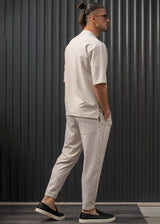 HENRY CLOTHING - Ανδρικό κοντομάνικο πουκάμισο μάο - μπεζ 9-100
