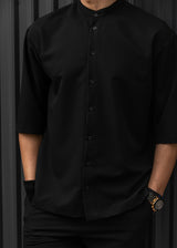 HENRY CLOTHING - Ανδρικό κοντομάνικο πουκάμισο μάο - μαύρο 9-100