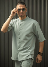 HENRY CLOTHING - Ανδρικό κοντομάνικο πουκάμισο μάο - Μέντα 9-100