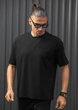 Ανδρική κοντομάνικη μπλούζα Henry clothing-9-101- linen oversized shirt μαύρη