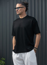 Ανδρική κοντομάνικη μπλούζα Henry clothing - 9-103 - wave oversized shirt μαύρο