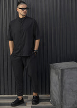 Ανδρικό κοντομάνικο πουκάμισο-Henry clothing-9-136-black mao shirt