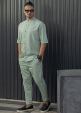 HENRY CLOTHING Ανδρικό κοντομάνικο πουκάμισο μάο μέντα 9-136-mint