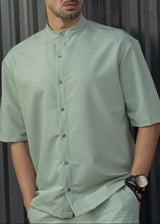 HENRY CLOTHING Ανδρικό κοντομάνικο πουκάμισο μάο μέντα 9-136-mint
