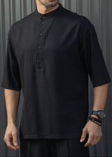 Ανδρικό κοντομάνικο πουκάμισο-Henry clothing-9-140-black mao shirt