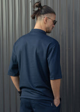 HENRY CLOTHING Ανδρικό κοντομάνικο πουκάμισο μάο σκούρο μπλε 9-140-blue