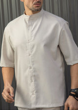 HENRY CLOTHING Ανδρικό κοντομάνικο πουκάμισο μάο μπεζ 9-144-beige