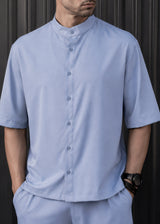 HENRY CLOTHING - Ανδρικό κοντομάνικο πουκάμισο μάο - Γαλάζιο 9-144