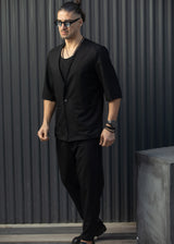 HENRY CLOTHING Ανδρική κοντομάνικη Blazer μαύρη 9-145-black
