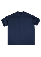 HENRY CLOTHING - Ανδρικό κοντομάνικο πουκάμισο mao - Μπλε σκούρο 9-146