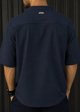 HENRY CLOTHING - Ανδρικό κοντομάνικο πουκάμισο mao - Μπλε σκούρο 9-146