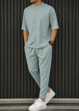 HENRY CLOTHING - Ανδρικό κοντομάνικο πουκάμισο mao - Βεραμάν 9-146