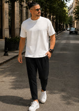 HENRY CLOTHING - Ανδρική κοντομάνικη μπλούζα φθινοπωρινή - Λευκή 9-160