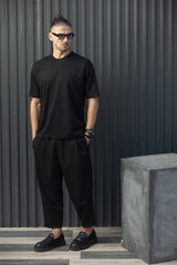 HENRY CLOTHING - Ανδρική κοντομάνικη μπλούζα φθινοπωρινή - Μαύρη 9-160