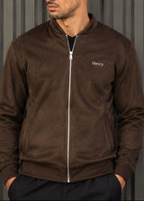 HENRY CLOTHING - Ανδρική ζακέτα Alcantara Simple Logo - Καφέ 9-161