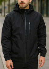 Ανδρικό ελαφρύ αντιανεμικό μπουφάν με κουκούλα - GUF - 9833-A - lightwearing jacket slim fit jacket μαύρο