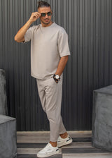 Ανδρικό φθινοπωρινό παντελόνι Henry clothing-8-120-simple oversized pants μπεζ