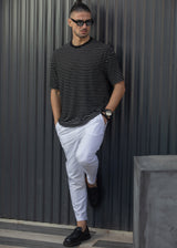 Ανδρική κοντομάνικη μπλούζα ριγέ Henry clothing 9-132-μαύρη