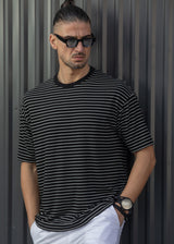 Ανδρική κοντομάνικη μπλούζα ριγέ Henry clothing 9-132-μαύρη