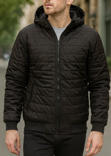 Ανδρικό ανοιξιάτικο μπουφάν με κουκούλα GUF - B902 - simple puffer μαύρο