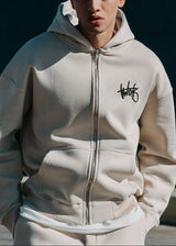 Ανδρική ζακέτα φούτερ με κουκούλα Two Brothers clothing -BF-25910-basic logo zip-up hoodie -beige