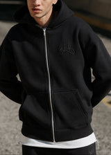 TWO BROTHERS Ανδρική ζακέτα φούτερ με κουκούλα basic logo zip-up - Μαύρη BF-26910