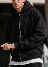 TWO BROTHERS Ανδρική ζακέτα φούτερ με κουκούλα basic logo zip-up - Μαύρη BF-26910