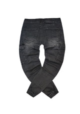 Ανδρικό κάργκο παντελόνι τζιν με λάστιχο-GUF-BK-378-slim fit cargo jeans elasticated μαύρο