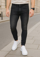 Ανδρικό παντελόνι τζιν με λάστιχο - GUF - BK-435 - slim fit jeans elasticated μαύρο