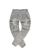 Ανδρικό κάργκο παντελόνι τζιν με λάστιχο-GUF-BK433-slim fit cargo jeans elasticated γκρι