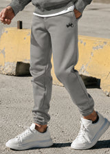 Ανδρική φόρμα με λάστιχο Two Brothers-BT-25590- signature logo regular fit pants γκρι