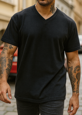 Ανδρική κοντομάνικη μπλούζα - Two Brothers - BT-25920 - v neck waffla regular fit t-shirt μαύρο