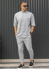 Ανδρικό κοντομάνικο πουκάμισο - Henry clothing - 9-100 - mao shirt γκρι