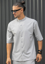 Ανδρικό κοντομάνικο πουκάμισο - Henry clothing - 9-100 - mao shirt γκρι
