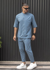 Ανδρικό κοντομάνικο πουκάμισο - Henry clothing - 9-100 - mao shirt γαλάζιο