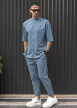 Ανδρικό κοντομάνικο πουκάμισο - Henry clothing - 9-100 - mao shirt γαλάζιο