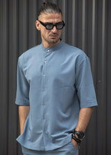 Ανδρικό κοντομάνικο πουκάμισο - Henry clothing - 9-100 - mao shirt γαλάζιο