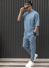 Ανδρικό κοντομάνικο πουκάμισο - Henry clothing - 9-100 - mao shirt γαλάζιο