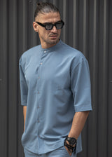 Ανδρικό κοντομάνικο πουκάμισο - Henry clothing - 9-100 - mao shirt γαλάζιο