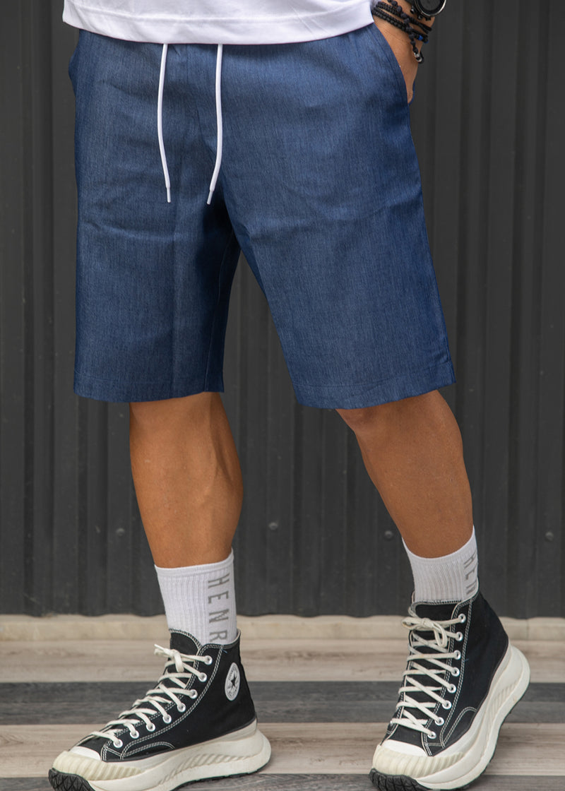 Ανδρική βερμούδα Henry clothing - 8-112 - simple shorts τύπου τζιν με κορδόνι στην μέση μπλε