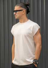 Ανδρική αμάνικη μπλούζα Henry clothing - 3-735 -simple sleeveness regular fit t-shirt μπεζ