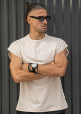 Ανδρική αμάνικη μπλούζα Henry clothing - 3-735 -simple sleeveness regular fit t-shirt μπεζ