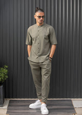 Ανδρικό κοντομάνικο πουκάμισο - Henry clothing - 9-100 - mao shirt χακί