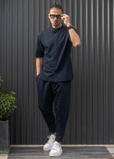 Ανδρικό κοντομάνικο πουκάμισο - Henry clothing - 9-100 - mao shirt μπλε σκούρο