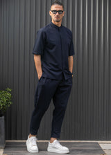 Ανδρικό κοντομάνικο πουκάμισο - Henry clothing - 9-100 - mao shirt μπλε σκούρο