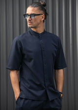 Ανδρικό κοντομάνικο πουκάμισο - Henry clothing - 9-100 - mao shirt μπλε σκούρο