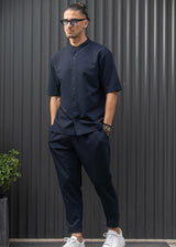 Ανδρικό κοντομάνικο πουκάμισο - Henry clothing - 9-100 - mao shirt μπλε σκούρο