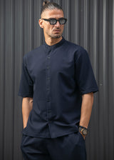 Ανδρικό κοντομάνικο πουκάμισο - Henry clothing - 9-100 - mao shirt μπλε σκούρο