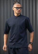 Ανδρικό κοντομάνικο πουκάμισο - Henry clothing - 9-100 - mao shirt μπλε σκούρο